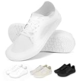 BibHoly Zapatos descalzos anchos para mujer y hombre, zapatillas minimalistas con puntera ancha y suela Zero Drop, ligeras, transpirables, A03 blanco., 45 EU