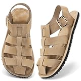 Wizshoe Sandalia Hombres Mujer Barefoot Versátil Moda Punta Cerrada Casual Alpargatas Playa Piscina Mar Moda Planas Slip On Primavera Verano Zapatos Piel Calzado Cómodo Hebilla Caqui 42EU