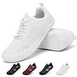 Geweo Barefoot Hombre Mujer Cómodo Zapatillas Minimalista con Puntera Ancha Zapatillas Barefoot para Fitness Crossfit Transpirables Zapatos Caminar Andar Zero-Drop Sole Sneakers Unisex Blanco 40EU